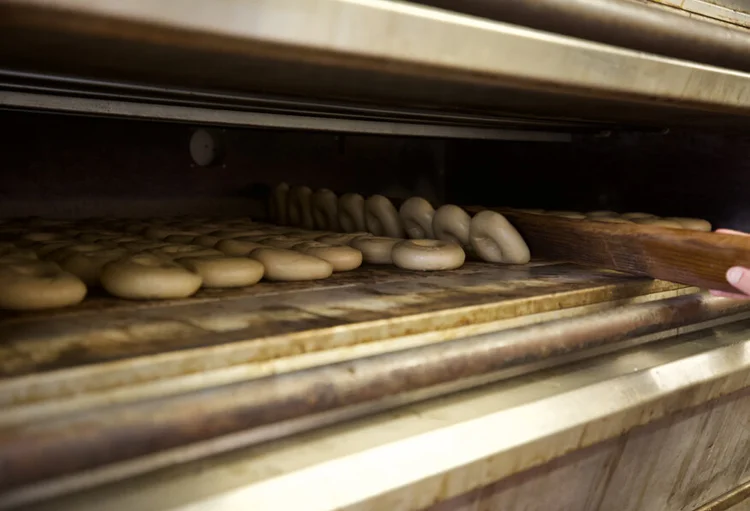 Beigels baking in the oven at The Beigel Shop
